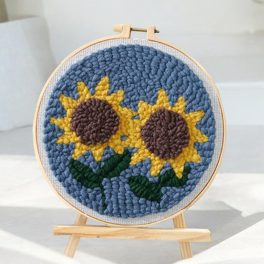 Duo Sunflower With Blue Background Punch Needle Kit